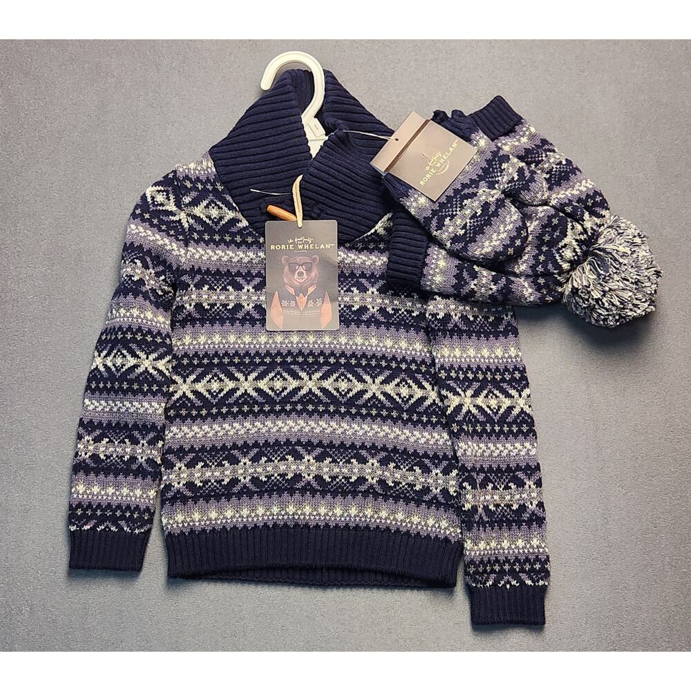 NEW Rorie Whelan Boys Size 2T Sweater Mittens‎ Beanie Winter Blue
